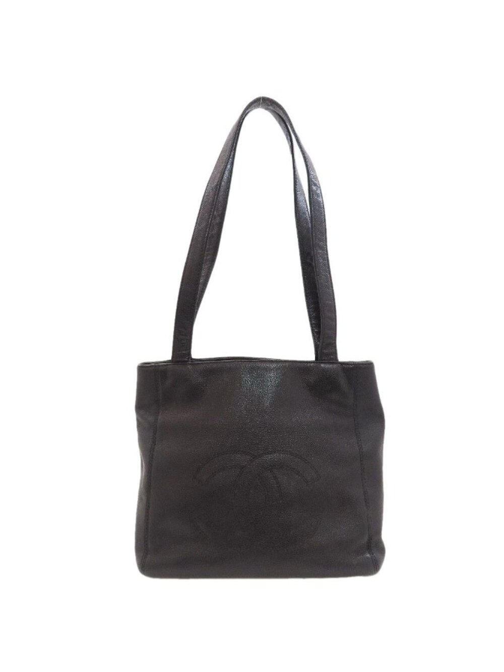 Chanel CC Logo Silver Tote Bag Grained Calfskin